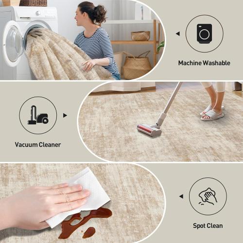 Area Rugs Washable Rug: Modern Abstract Living Room Rug Soft Anti-Skid Thin Carpet Indoor Floor Non-Shedding Carpets for Bedroom Dining Room Farmhouse Nursery Home Office Beige
