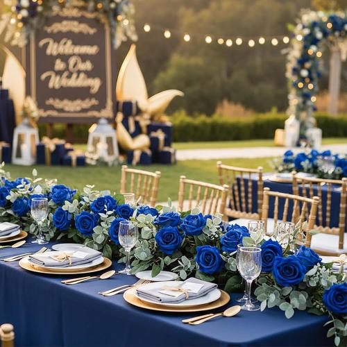 Auihiay 104PCS Blue Roses, Realistic Silk Velvet Blue Artificial Flowers | Lifelike Faux Roses for Bridal Bouquet, Home Decor, Valentine's Day, Wedding Centerpieces, Nautical Party