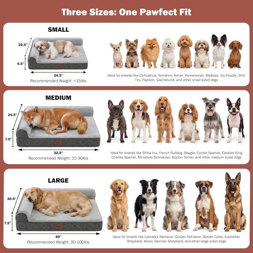 Pawfect Orthopedic Dog Bed for Small, Medium & Large Dogs, Memory Foam Pet Bed with 3 Waterproof Covers, Washable Removable Velvet Cover, Supportive Bolsters, Non-Slip Base (Small: 24.5x20.5x6.5)