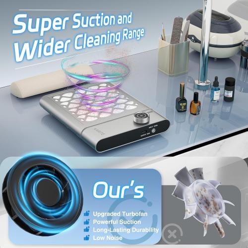 Karite Nail Dust Collector, Upgrade Vacuum Dust Collector with Filter & 30pcs Papers, 5000RPM Power Suction, 6000mAh Rechargeable Dust Collector Nail Tech, Cordless for Easy Use and Cleaning