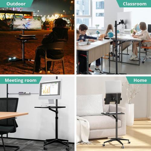 Viozon Mobile Desk,Mobile Workstation,Mulitiuse Rolling Laptop Floor Stand,34-48.6 Height Adjustable,Compatible with 17-27 Monitor&12-17 Laptop,21×14 Desk,Maxload 17.6lbs,4 Lockable Wheels B