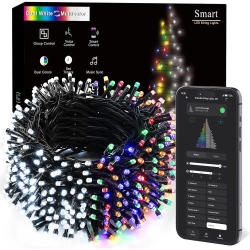 BrizLabs Christmas Lights App & Voice Control, 180ft 500 LED Color Changing Smart Christmas Fairy String Lights, Cool White & Colored Outdoor Mini Tree Light String for Indoor Outside Xmas Decor