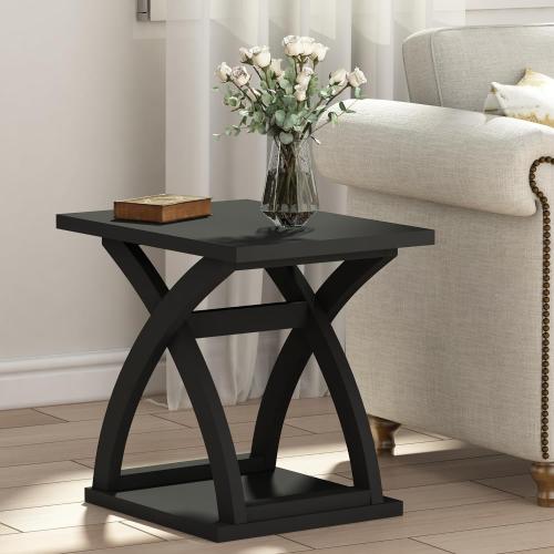 Set of 2 Color Black ChooChoo End Side Table Set of 2, Modern End Table with Storage Shelf, X-Design Side Table Living Room