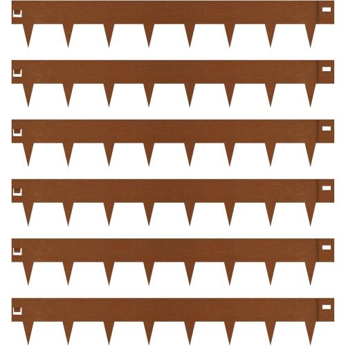 Worth Garden 6-Pack 6 H. Corten Steel Landscape Lawn Edging (20Ft Total) - Rust Patina Finish 18-Gauge Bendable Metal Strips - Hammer-in Edging Border - Buckle Connection - Yard Pathway Divider