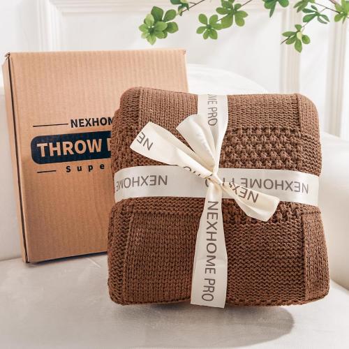 NEXHOME PRO Knit Throw Blanket,Classical Checkered Blanket for Couch,Cozy Warm Knitted Throw Blanket for Bed Sofa Living Room, Decorative Stretched Throw, Lightweigh,50X 60Burnt Orange