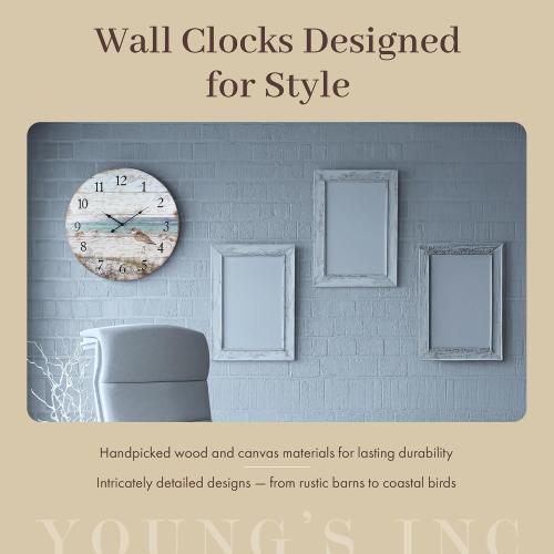 Young's Inc Wood Sand Piper Wall Clock - Wall Clocks for Living Room Decor - Functional and Decorative Beach, Lake, and Farmhouse Wall Clock - 23 W x 23 H