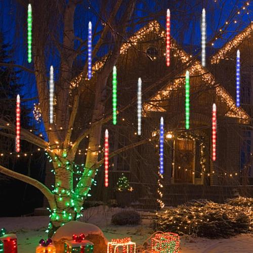LJLNION Meteor Shower Lights, 12 Inch Outdoor Icicles Christmas Lights, 8 Tubes 288 LED Iciclelights Snow Falling Light, Connectable Raindrop Light, Xmas Wedding Party Tree Holiday Decor, Multicolor