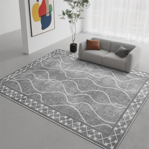 DweIke Area Rugs for Living Room, Machine Washable Bordered Rug for Bedroom, Luxury Rubber Backing (Non-Slip) Low Pile Throw Carpet for Dining Room Kitchen Home Decor, Grey