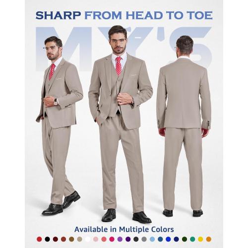 SIZE L  Men's 3 Piece Solid Suit Set, One Button Slim Fit Jacket Vest Pants