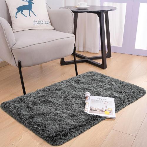 Noahas Door Mat Indoor Entrance,2x3 Shaggy Small Dark Grey Area Rugs for Entryway,Non-Slip Fluffy Entry Bedroom Rug,Soft Plush Bedside Throw Kids Carpet