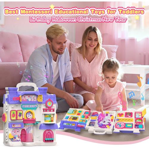 ELFJOY Montessori Toys for 1 Year Old Girl Gifts, Busy Board for 1 2 Year Old - 56  Activities Bilingual Early Educational Learning Toddler Baby Girl Toys, First Birthday Gifts for 1 2 Year Old Girls