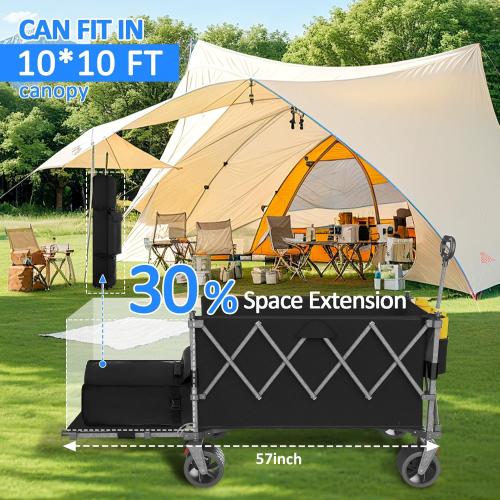 57 L Large Collapsible Foldable Wagon with Tailgate & Brake, 500LBS Heavy Duty Beach Wagons with All-Terrain Big Wheels, 300L Folding Utility Cart for Sand Garden Shopping Groceries Sports (Black)