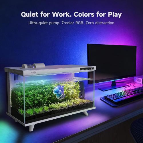 M1 5.3 Gallon Smart Fish Tank, App-Controlled Betta Aquarium Starter Kit | Integrated Lid with Auto Feeder, Full Spectrum LED, Temp Display, Dual Filtration, Quiet Pump for Desktop, White