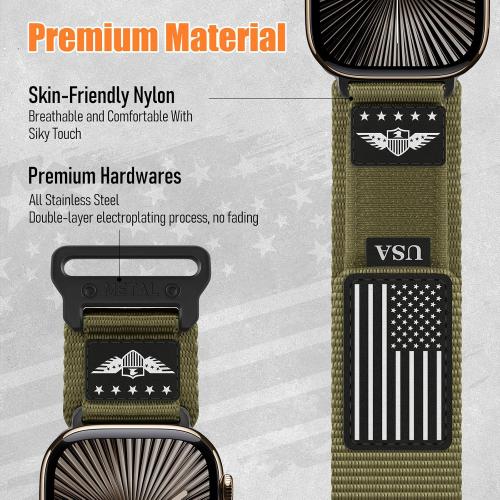 Rugged Nylon for Apple Watch Ultra 2 Band 49mm iWatch Bands 46mm 45mm 44mm 42mm Men,Soft Woven Adjustable Stars-Stripes Flag Wristbands Strap for Apple Watch Ultra Series 10/9/8/7/6/5/4/3/SE/Ultra2
