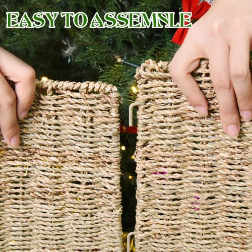 Rocinha Rattan Christmas Tree Collar Basket - Rustic Handcrafted Tree Ring