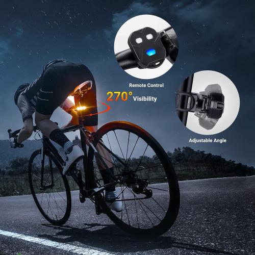 Bike Tail Light with Turn Signals Wireless Remote Control Waterproof Bicycle Rear Light Back USB Rechargeable Ultra Bright Safety Warning Cycling Taillight for Night