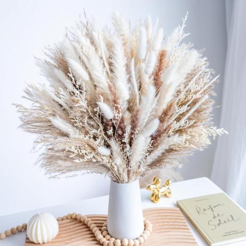 96PCS Natural Dried Pampas Grass Boho Home Decor Bouquet Phragmites Dried Flowers Bouquet for Wedding Floral Arrangements Living Room Decorations (96PCS)