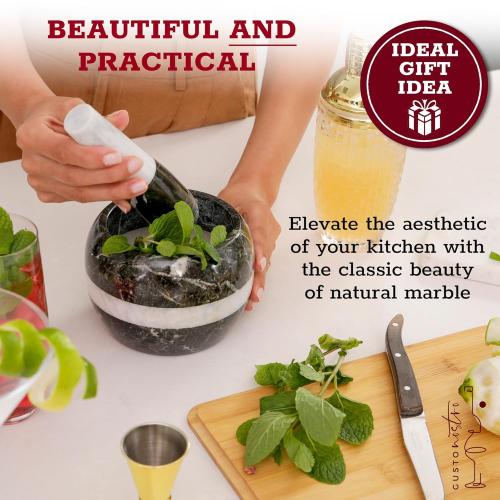 Gusto Nostro Natural Marble Mortar and Pestle Set | 6 Inch - 3.5 Cup Extra Large Mortar Pestle Set for Grinding Herbs, Nuts, Grains | Pesto Grinding and Guacamole Stone Bowl | Marble Spice Crusher