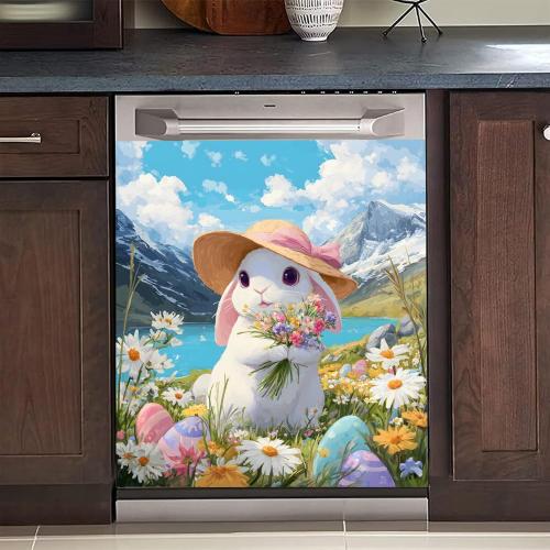 BVBOX Dishwasher Magnet Cover 23x26 Reusable Magnetic Refrigerator Covers Dishwasher Magnets Decorative Cover Fridge Door Skin Panel Stickers (Pink Hat Rabbit, 23 W x 26 H)