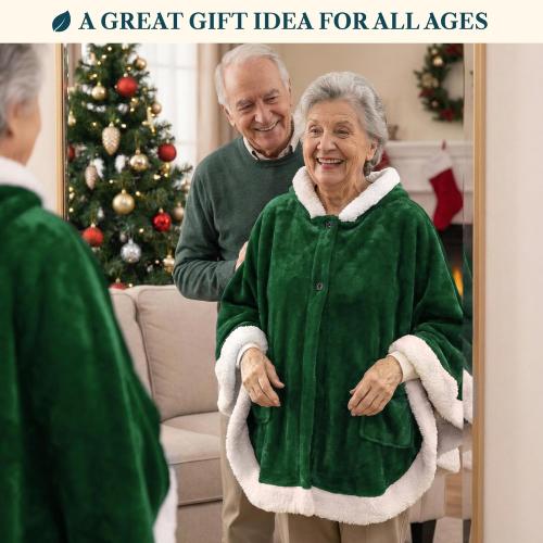 PAVILIA Sherpa Fleece Wearable Blanket for Adult Women, Cozy Plush Blanket Poncho Cape with Hood, Super Soft Shawl, Angel Wrap Throw for Office, Emerald Green
