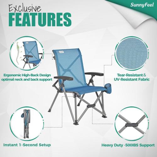 SUNNYFEEL Folding Camping Chair Heavy Duty Ergonomic Chairs Support 500lbs with Adjustable Breathable High Back Support and Cup Holder, Aluminum Frame for Fishing, Camp, Beach, Lawn, RV, Patio