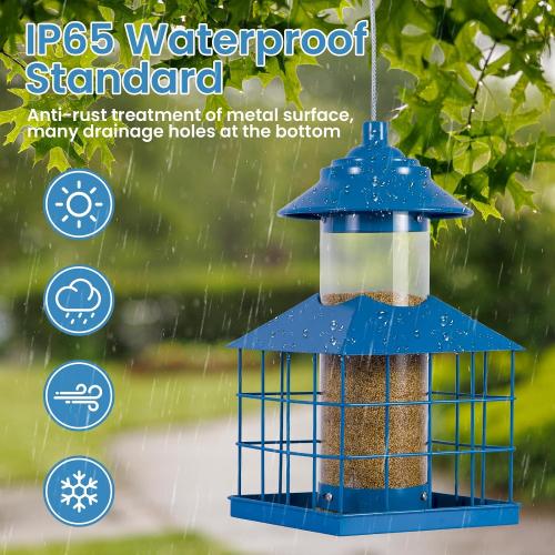 Squirrel Proof Bird Feeder, Hanging Metal Cage Bird Feeders for Outdoors, Weather Resistant Wild Bird Feeders with Finch Cardinal Chickadee, 3.4 LB Large Capacity,Blue