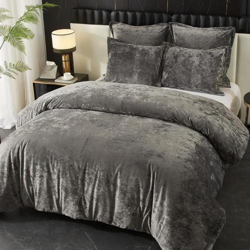 Ivellow Crushed Velvet Comforter Set King, Lightweight Comforter Set, 5pcs Ultra Soft Breathable Grey Comforter Set, Luxury Cozy Flannel Comforter King Size (1 Comforter,2 Pillow Shams, 2 Euro Shams)