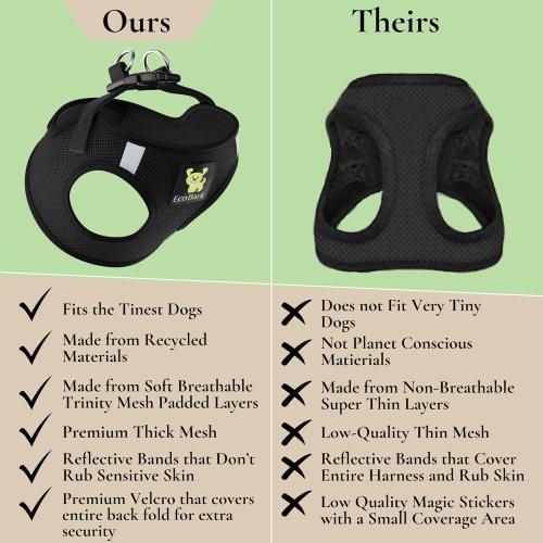 EcoBark Step in Dog Harness - Eco-Friendly Toy Breed Dog Harnesses for XS and Small Dogs - Reflective and Adjustable Mini Body Halter Vest -Tiny Soft Mesh Toy Breed Harness (Black, Small)