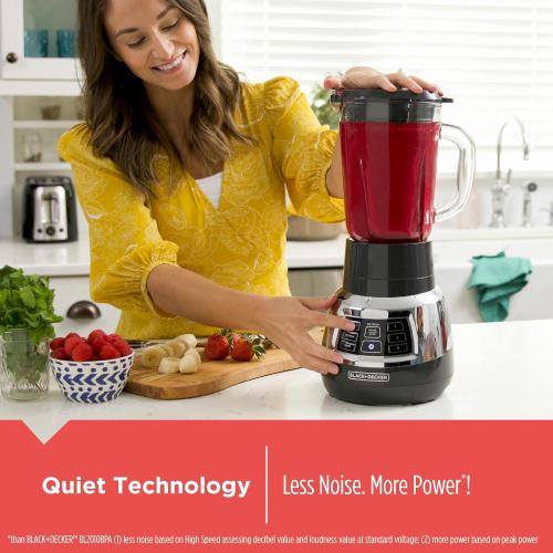 Black Decker Quiet Blender with 6-Cup Cyclone Glass Jar, 3 Speeds   3 Functions & Serrated Blade Technology for Faster Blending, Pulse Button and 24-oz Personal Jar, 900W