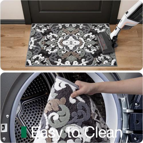 LUMI Indoor Door Mat for Entrance 26x46, Luxury Front Doormat with Non-Slip Latex Rubber Backing, Soft Washable Dirt Trapper, Flower Bliss (Rolled Package)