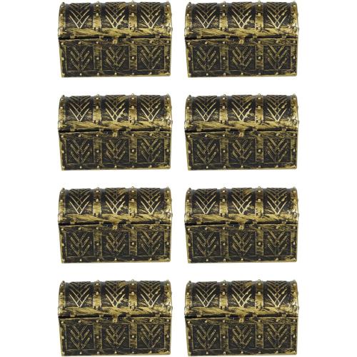 8 Pcs Miniature Pirate Treasure Chests Box, Mini Vintage Pirate Jewelry Storage Box, Party Supplies Decor Store Gold Coins Gems, Plastic Kids Pirate Treasure Chest Toy
