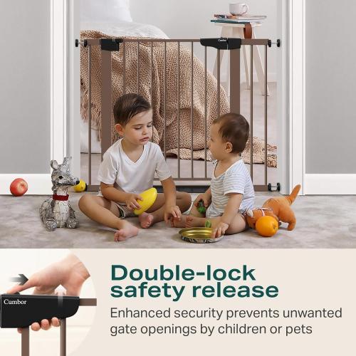Cumbor 29.7-40.6 Baby Gate for Stairs, Mom's Choice Awards Winner-Dog Gate for Doorways, Pressure Mounted Auto-Close Pet Gates for Dogs Indoor, Safety Child Gate with Easy Walk Thru Door, Brown