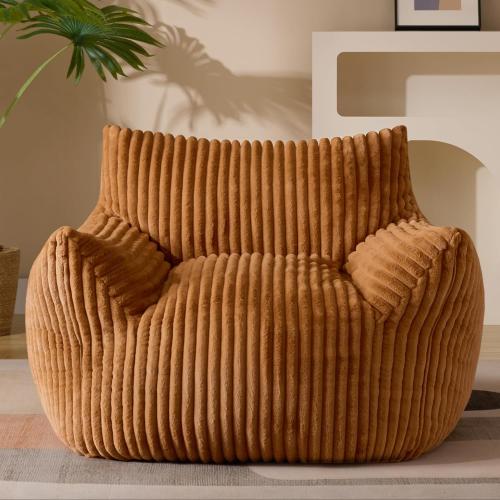 Size Giant Color Brown Plush Bean Bag Chair for Adults with Armrests - Oversized Comfy Orange Beanbag Lounge Lazy Floor Sofa Accent Chair for Living Room, Bedroom & Dorm, Cozy Fluffy Single Cloud Mini Couch