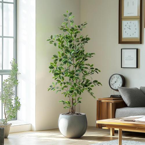 Size 5ft Artificial Ficus Tree Indoor 5FT, Large Potted Faux Tree with Realistic Silk Leaves & Trunk for Home Office, Living Room Corner Decor