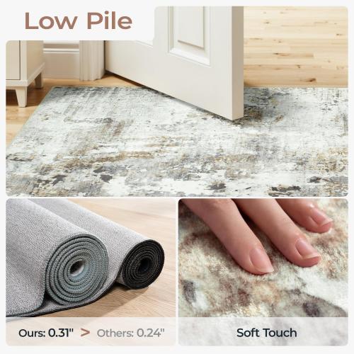 Area Rugs 9x12 Living Room, Large Soft Washable Abstract Neutral Bedroom Rug, Non-Slip Stain Resistant Floor Carpet for Dining Room Nursery, Brown/Grey