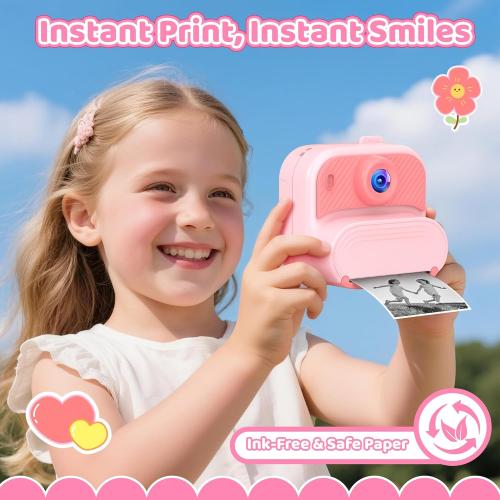 Kids Camera Instant Print: 1080P HD Digital Camera for Kids - Girls for Age 3-12 - Toddler Cameras Toys Gift for 4 5 6 7 8 9 10 11 Years Old - Cool Presents Ideals for Birthday Pink