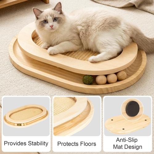 Cat Scratcher, Natural Sisal Cat Scratcher Pad & Interactive Kitten Toy with Ball Track and Catnip Ball for Indoor Hunting, Sleeping Physical Exercise, Puzzle for Small to Large Cats