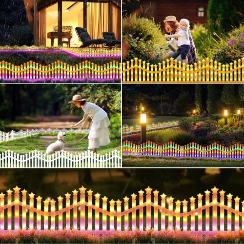 White Garden Picket Fence Lights 8 Pack, 11 Modes Fence Lights with Remote,13.8 x 11 inch Christmas Tree Fence Lights Plug in,Plastic White Edgings Garden Picket Fence Lights for Landscape Patio Yard Xmas