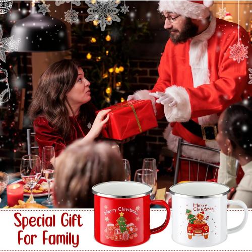 Zhehao 4 Pcs Christmas Mini Coffee Mug 8.5 oz Christmas Mugs Enamel Cup Gingerbread Coffee Cup with Handle Portable Camp Small Holiday Enamel Tea Cups for Indoor Outdoor Home Women Gifts