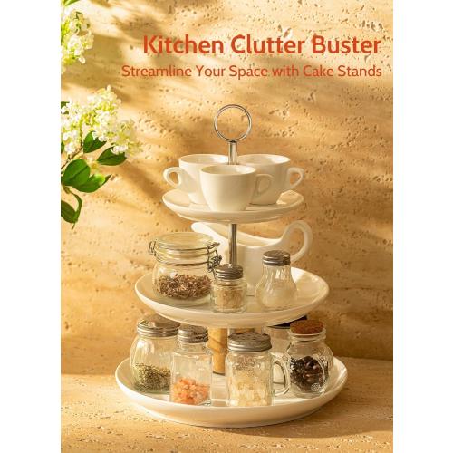 Sweese 3 Tier Cupcake Stand- White Porcelain Cake Stand- Dessert Stand, Tiered Serving Trays for Parties