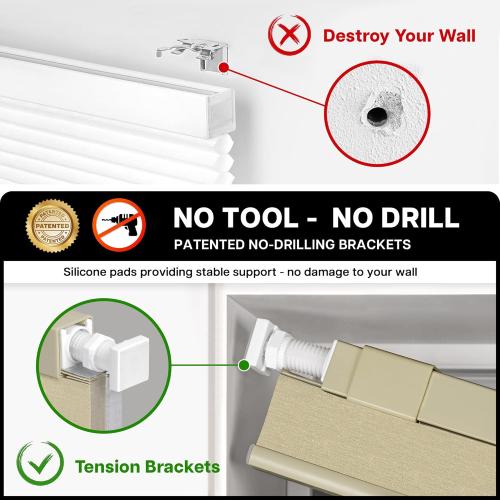 LazBlinds No Drill Cordless Cellular Shades, 33 1/2 W × 48 H, Soft Cream | Blackout Honeycomb Shades Thermal Insulation Noise Reduction Glare Control Blinds for Windows