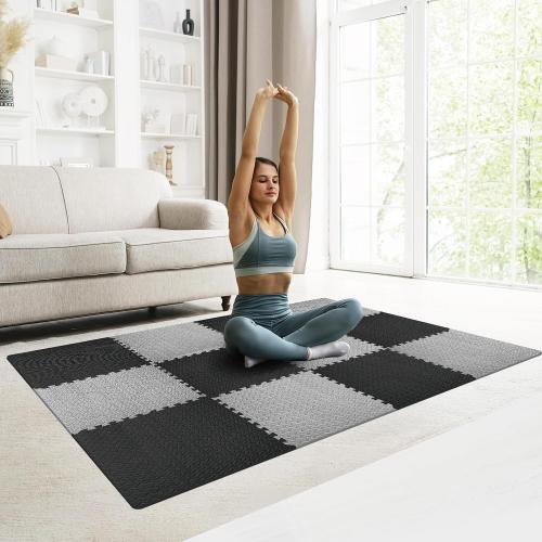 GREY GWT Puzzle Exercise Mat, EVA Foam Interlocking Floor Tiles for Home Gym, Workout Equipment, Treadmill, Protective Flooring, Fit Tile 48 SQ FT (12 Pcs)