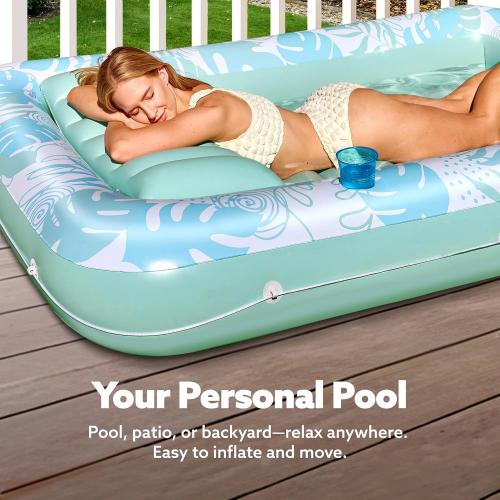 SLOOSH Inflatable Tanning Pool Lounger Float, 70 x 46 Pool Floats Adult with Pillow, 4 in 1 Suntan Tub Raft Floatie,Sunbathing Bed Lounge for Water Blow Up Kids Ball Pit Party Gifts, L-Cyan White