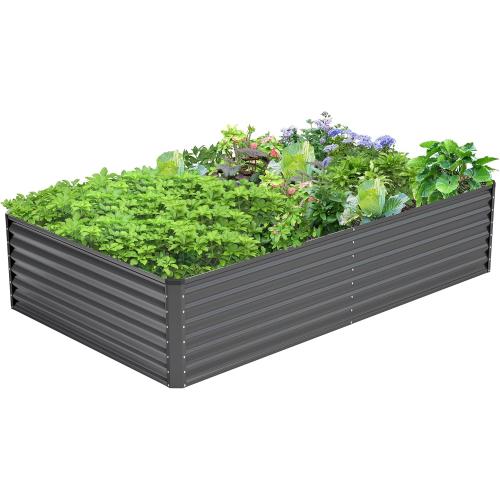 8x4x2FT Galvanized Raised Garden Bed,Galvanized Planter Boxes Outdoor, Large Metal Raised Garden Beds for Vegetables-Grey