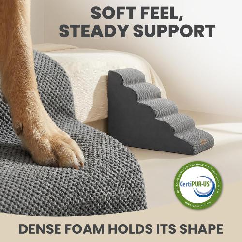 Dog Stairs for High Beds Up to 30, Extra-Tall 5-Step Dog Steps for Bed, 24.5 Tall Foam Pet Stairs for Small & Medium Dogs, Gentle Slope Cat Ramp for Bed with Washable Cover