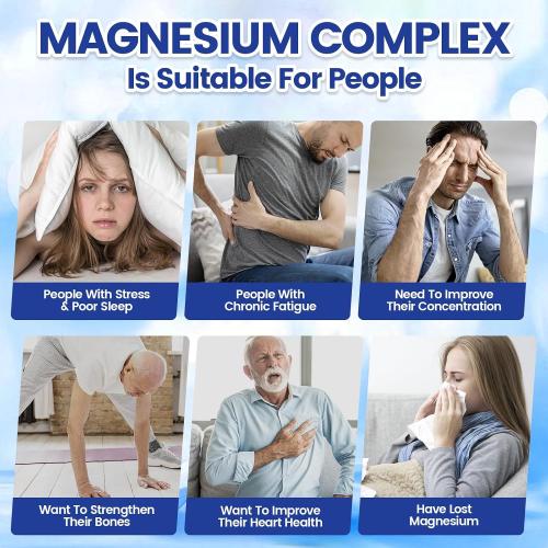 1000mg Magnesium Complex for Women and Men, Magnesium Glycinate, Citrate, Malate, Taurate, Oxide, Carbonate, Aspartate, Orotate, 8-in-1 Magnesium Supplement - Non GMO 240 Capsules