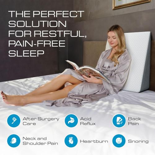 Kölbs Bed Wedge Pillow for Sleep Apnea, Sleeping Comfort, Relaxing, Acid Reflux, Heartburn and Back Pain Relief. Cushion for Sitting Up in Bed. Memory Foam Top, Chic Jacquard Washable Cover.