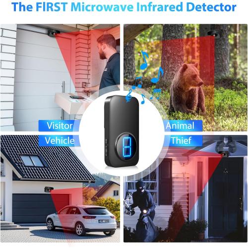 Wireless Driveway Alarm, Outdoor Weatherproof Motion Sensor & Detector with 600ft Range, Microwave Infrared Home Security Alert System for Driveway/Garage/Indoor/Outdoor