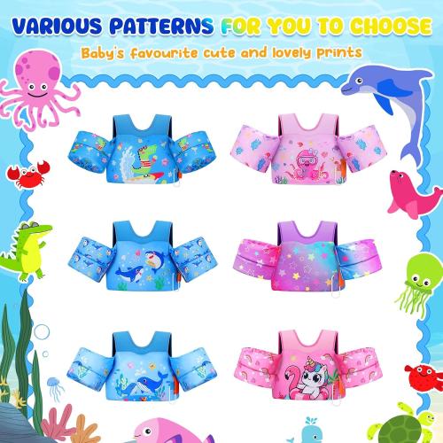 MoKo Toddler Swim Vest for Kids 13-30/20-50/22-66lbs, Swim Arm Floaties Cartoon Swimming Water Wings Pool Float Vests Sleeves Shoulder Straps Arm Band for Children Learn to Swim