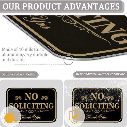 Large No Soliciting Sign with Stake,14 x 10 Inch 40-mil Thick Aluminum,37 Inch Long Adjustable Height,Outdoor Metal No Soliciting Yard Sign for House/Front Door and Business
